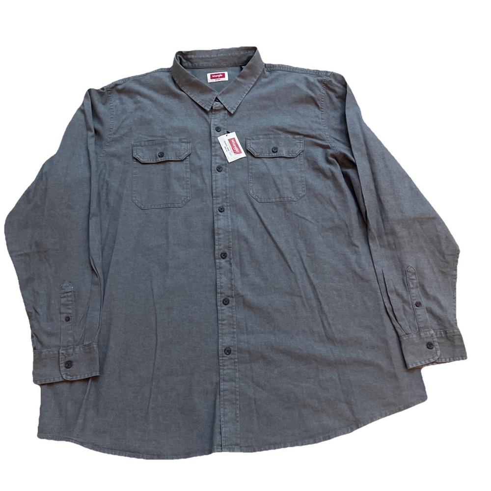 Wrangler Button Up Shirt Men's 3X Gray Casual Work Heavyweight Long Sleeve New